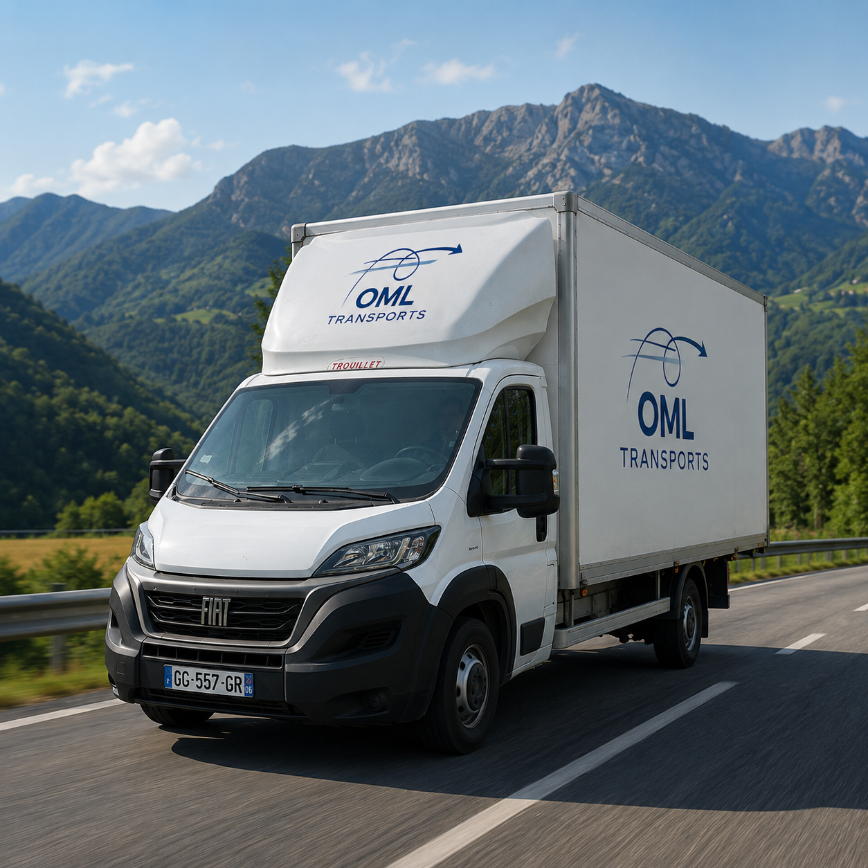 Camion OML Transports sur la route pour déménagement et transport